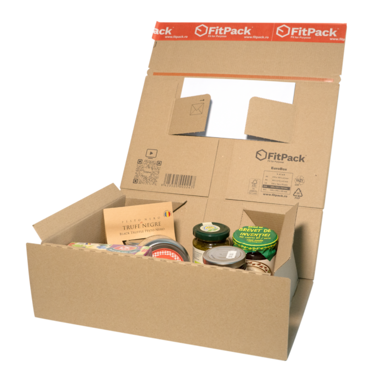 Cutie Carton cu Autoformare EuroBox, 300x212x43mm, Autoadeziv, Bandă Desigilare, Natur