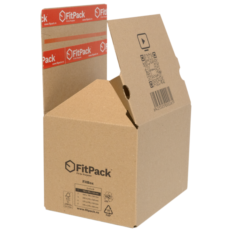 Cutie Carton cu Autoformare FitBox, 300x215x140mm, Autoadeziv, Bandă Desigilare, Natur