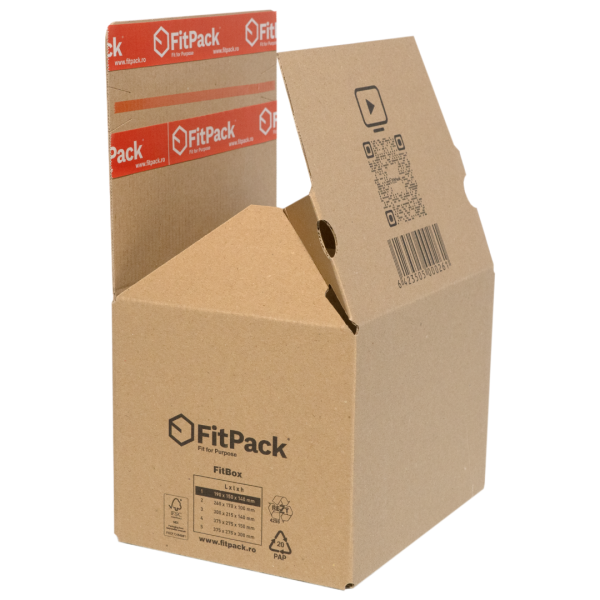 Cutie Carton cu Autoformare FitBox, 375x275x150, Autoadeziv, Bandă Desigilare, Natur