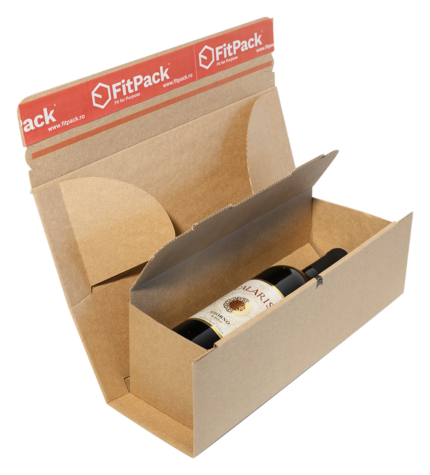 Cutie Carton Pentru 1 Sticlă Vin WineBox, 75x75x305mm, Autoadeziv, Bandă Desigilare, Natur