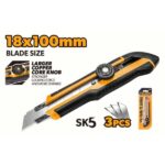Cutter din TCT, Mâner Cauciucat, Buton Rotund, 3 Lame Snap-off 18x100mm, SK5